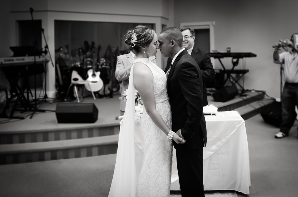 bride and groom kissing