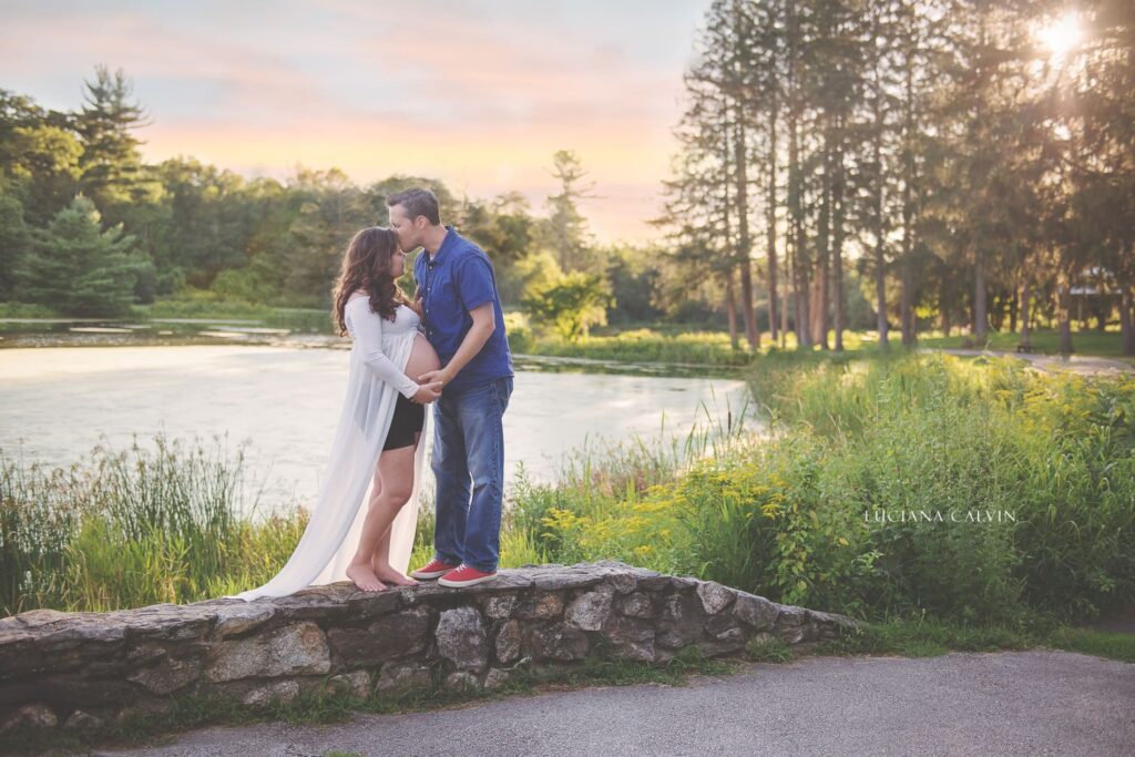 Couple kissing on sunset